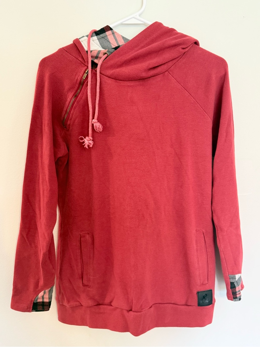 & Brand DoubleHood Sweatshirt Cranberry Plaid Size XL